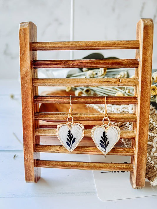 Black fern heart dangles